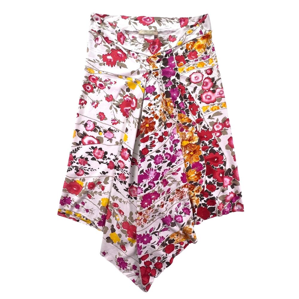 Vintage Nordstrom Asymmetrical Skirt S Multi Floral Draped Stretch Italy Pull On